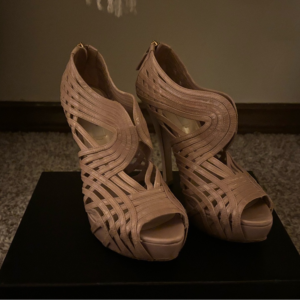 Prada Strappy Tan Heels